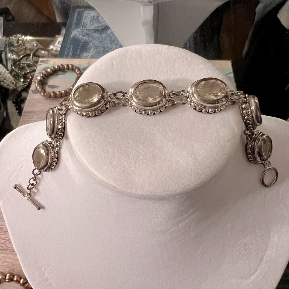 Prasiolite & sterling silver bracelet with toggle clasp